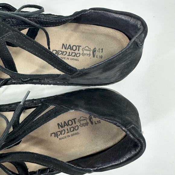Naot Suede‎ Calathea Lace Cut Out Black Size 41 Crisscross Velvet Nubuck Sandal - Picture 5 of 10